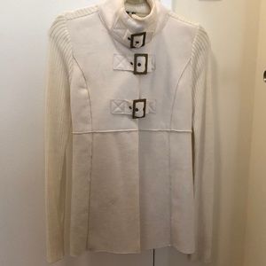 Cream sweater coat in suede like material